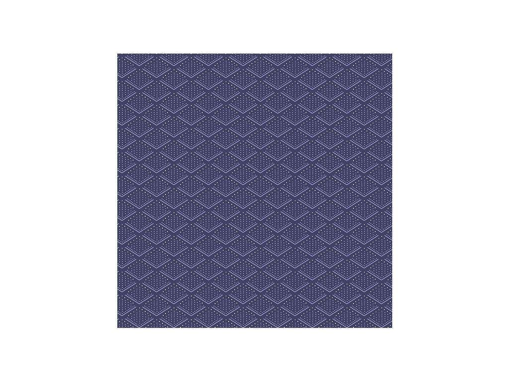 Látka bavlna v metráži 701B s geometrickým motivem vzor diamant na modro fialovém podkladu
