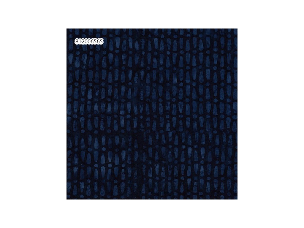 Látka batika v metráži 6/1056 vzor modré puntíky a čárky na tmavě modrém podkladu