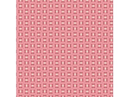 Látka bavlna v metráži 9918E vzor geometrické tvary na růžovém podkladu