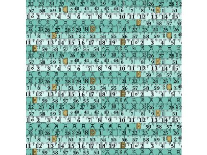 Látka bavlna v metráži 2507B vzor tyrkysové a modré krejčovské metry