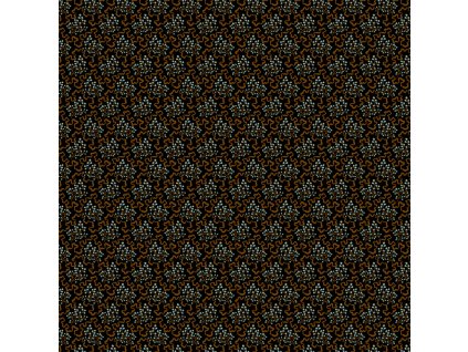 Látka bavlna v metráži 288K vzor tyrkysové bezinky na černém podkladu