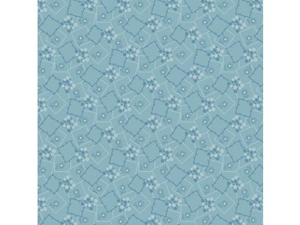 Látka bavlna v metráži 357T s romantickým motivem vzor modré geometrické tvary na modrém podkladu