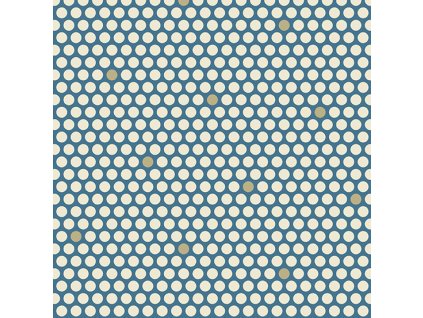 Látka bavlna v metráži 360BN s romantickým motivem vzor smetanové puntíky na modrém podkladu