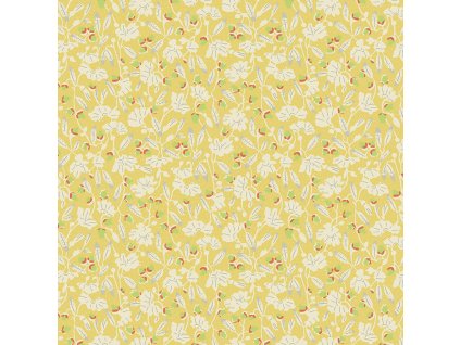 Látka bavlna v metráži 447Y s dětským motivem vzor jasmínový květ na žlutém podkladu
