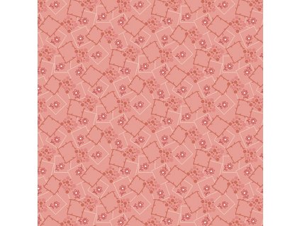 Látka bavlna v metráži 357E s romantickým motivem vzor červeno bílé geometrické tvary na růžovém podkladu
