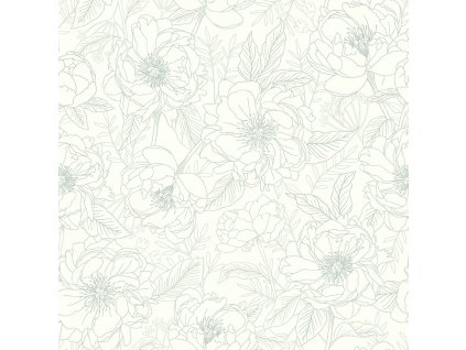 Látka bavlna v metráži 514LC s květinovým motivem vzor obrys květin na smetanovém podkladu