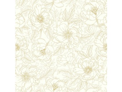 Látka bavlna v metráži 514LN s květinovým motivem vzor obrys květin na smetanovém podkladu