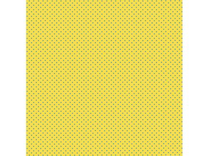 Látka bavlna v metráži 830YB se vzorem modrých puntíků na žlutém podkladu