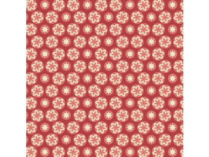 Látka bavlna v metráži 597R s květinovým motivem vzor karambola na červeném podkladu
