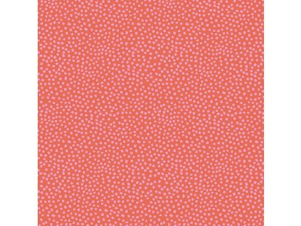 Látka bavlna v metráži 766O s geometrickým motivem vzor světle růžové nepravidelné čtverce na světle oranžovém podkladu