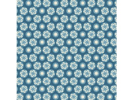 Látka bavlna v metráži 597B s květinovým motivem vzor karambola na modrém podkladu