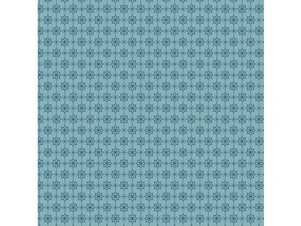 Látka bavlna v metráži 734B s květinovým motivem vzor tmavě modrý geometrický na modrém podkladu