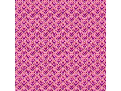 Látka bavlna v metráži se zlatým efektem 2611P s geometrickým motivem vzor růžová lastura