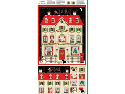 Adventní kalendář k ušití se zlatým efektem 2133/1 s vánočním motivem vzor vánoční dům se zlatem na černém podkladu