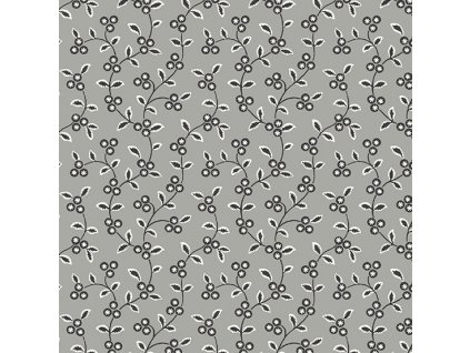 Látka bavlna v metráži 774C s květinovým motivem vzor réva na šedém podkladu