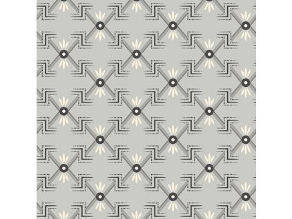 Látka bavlna v metráži 777C s geometrickým motivem vzor geometrický na šedém podkladu
