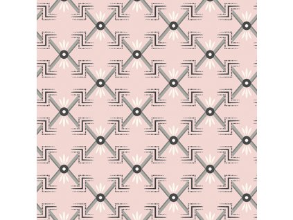 Látka bavlna v metráži 777E s geometrickým motivem vzor geometrický na růžovém podkladu