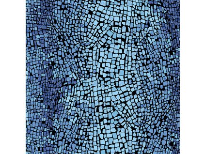 Látka bavlna v metráži 841B1 s geometrickým motivem vzor světle modrá mozaika na černém podkladu