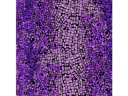Látka bavlna v metráži 841P s geometrickým motivem vzor fialová mozaika na černém podkladu