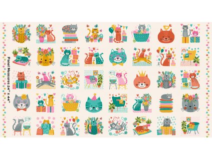 Panel 013Q s dětským motivem vzor barevné kočičky na smetanovém podkladu