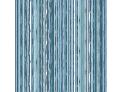 Látka bavlna v metráži 019B s geometrickým motivem vzor barevné pruhy v modrých a šedých odstínech