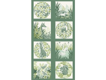 Panel 020G s přírodním motivem vzor lesní zvířátka v přírodě na zeleném podkladu