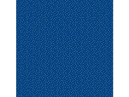 Látka bavlna v metráži 1032B s geometrickým motivem vzor modré, tyrkysové a bílé puntíky na modrém podkladu