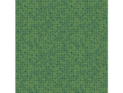 Látka bavlna v metráži 1096G s geometrickým motivem světle zelený a zelený geometrický vzor na tmavě zeleném podkladu