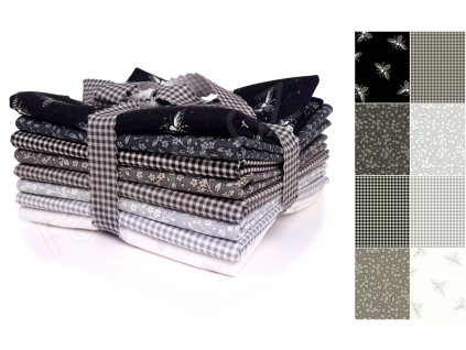 Fat Quarters Petite Beehive C látky  se vzorem včel, okvětních lístků a káro