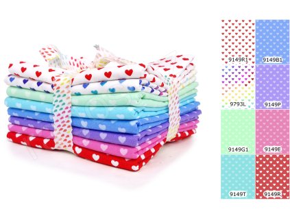 Fat Quarters Hearts látky s motivem srdcí