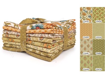 Fat Quarters Autumn Woods 2025 G látky s podzimním motivem ve smetanových a zelených odstínech