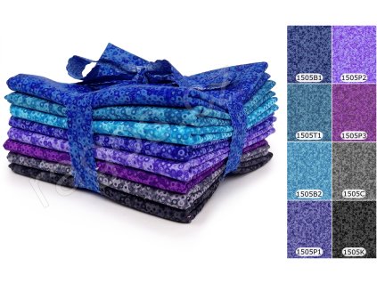 Fat Quarters Fairy Rings B látky s geometrickým motivem ve fialových, modrých a tyrkysových odstínech