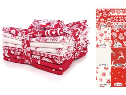 Fat Quarters Scandi Christmas R látky se skandinávským vánočním motivem v červené a smetanové barvě