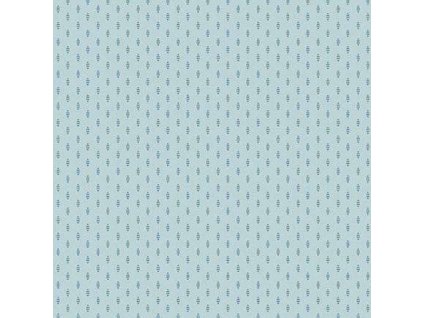 Látka bavlna v metráži 1608B s motivem šití, vzor saténový steh na světle modrém podkladu