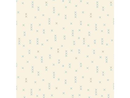 Látka bavlna v metráži 1613L s geometrickým motivem, vzor X - křížkový steh na smetanovém podkladu