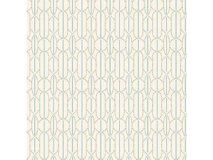 Látka bavlna v metráži 1614L s geometrickým motivem, geometrický vzor na smetanovém podkladu