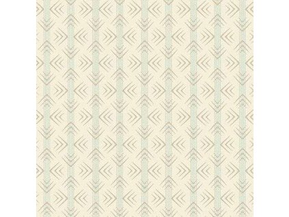 Látka bavlna v metráži 1618L s geometrickým motivem, geometrický vzor s pruhy na smetanovém podkladu