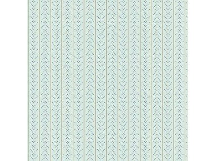 Látka bavlna v metráži 1620B s geometrickým motivem, geometrický vzor v pruzích na světle modrém podkladu