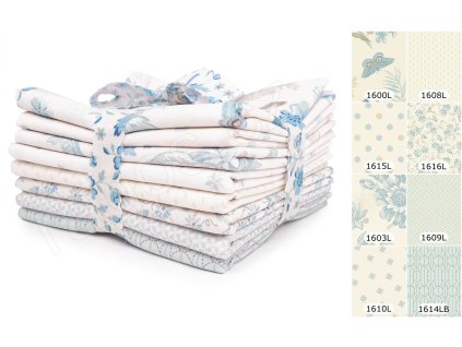 Fat Quarters Sewing Bird L látky s motivem květin a šití ve smetanových odstínech