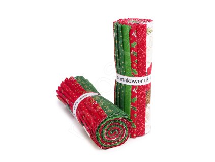 Set vánočních látek RG s vánočním vzorem se zlatým efektem v zelených a červených odstínech