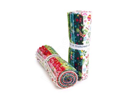 Set vánočních látek Christmas Brights s vánočním vzorem v zelených, červených, smetanových a tyrkysových odstínech