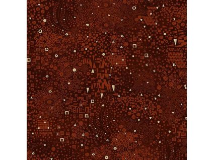 Látka bavlna v metráži se zlatým efektem 157V s geometrickým motivem, vzor geometrické tvary se zlatým efektem na tmavě hnědém podkladu