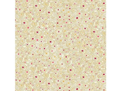 Látka bavlna v metráži se zlatým efektem 158Q s geometrickým motivem, vzor scroll se zlatým efektem na smetanovém podkladu