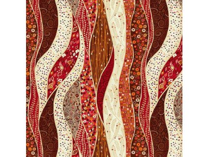 Látka bavlna v metráži se zlatým efektem 156R s geometrickým motivem, vzor  geometrické tvary ve vlnách se zlatým efektem na růžovém a smetanovém podkladu