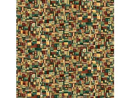 Látka bavlna v metráži se zlatým efektem 160G s geometrickým motivem, vzor čtverce a obdélníky se zlatým efektem