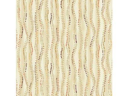 Látka bavlna v metráži se zlatým efektem 161Q s geometrickým motivem, vzor puntíky ve vlnách se zlatým efektem na smetanovém podkladu