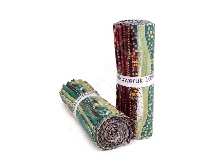 Set látek se zlatým efektem Golden G  s geometrickým vzorem ve hnědých a zelených odstínech