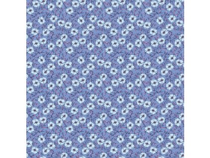 Látka bavlna v metráži 1567B s květinovým motivem, vzor květiny na modrém podkladu