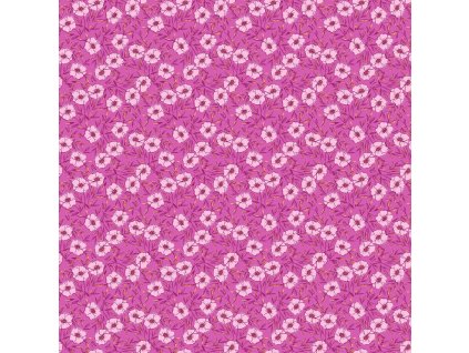 Látka bavlna v metráži 1567P s květinovým motivem, vzor květiny na fialovém podkladu