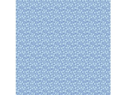 Látka bavlna v metráži 1569B s květinovým motivem, vzor slunečnice na modrém podkladu